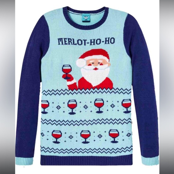 Merlot-Ho-Ho Drunk Santa Wine Ugly Christmas Sweater - Picture 1 of 5